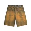 Heren jeans 2024 zomer denim shorts mannen los fit hiphop baggy noodlijdende holle out retro geel gerafeld brede been