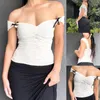 Damen T -Shirts Spitze Crop Tops Slim Pit von Schulter vorne Riched 3D Bow durchschlagen für den Sommer durch
