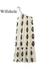 Willshela dames mode bedrukt geplooide backless veter up midi jurk vintage one straps asymmetrische vrouwelijke chique dame jurken 240422