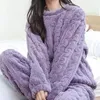 Women's Two Piece Pants Women Warm Cashmere Pajama 2 Sets Thicken Velvet Ribbed Fleece Pullover And Casual Homewear Autumn Winter 2024