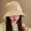Breda randen hattar koreanska kvinnor handgjorda ihåliga diy båge körsbärsol halm hatt andas djup topp stor huvudskydd strand