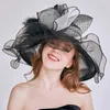 Cappelli a bordo larghi cappelli da secchio nuovi affascinanti cappelli da sposa eleganti per donne grandi grandi tende organza kentucky derby tea party berretto estate beach sun hat y240426