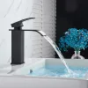 Réglage du bassin d'eau froide Rozin Robinet cascade de salle de bain Vanité de salle de bain robinets de lavabo à levier simple / en laiton noir Taps mélangeur