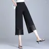 Spodnie damskie 2024 Letni temperament High-end dojeżdżający do pracy Prosty i luźne swobodne elastyczne talia stałe kolor siatkowy patchwork szeroka noga
