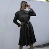 Sıradan elbiseler kadın bahar pilili cottagecore elbise vintage boho siyah nokta yüksek bel yüksek renkli düz renkli vestidos sokak kıyafetleri 2024 yaz