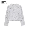 Damenjacken FBZA Frauen Fashion Spring Flip Pocket Crewneck Strickjacke Paillettenjacke Tweed Short Coats Chic Ladies Tops Mujer