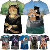 T-shirts Summer Fashion Funny Street Style Pullover mignon chat Cat T-shirt Leisure Creative 3D Printing Animal T-shirt Unisexe Round Neck T-shirtl2404