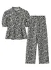 Kobiety dwuczęściowe spodnie lampartowy nadruk swobodna koszula i spodnie Zestaw damski One w krótkim rękawie top proste spodnie nogi zestaw 2024 Springsummer Modna odzież damska