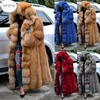 Damesbont 2024 Est faux jas vrouwen verdikken herfst winter warme capuchon super lange lagen dames en jassen