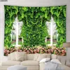 Tapestries Garden Flowers Tapestry Pink Rose Fence Floral Green Plants Nature Scenery Home Living Room Dorm Decor Courtyard Wall Hanging