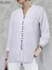 القمصان البلوزات النسائية Zanzea شريط المطبوعة قميص الصيف 3/4 SLVE V-NECK بلوزة أنثى Blusas Mujer امرأة أنيقة فضفاضة قمم y240426