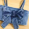 1-6Y Kids Girls Summer Clothes Set Baby Spaghetti Strap Bowknot Denim Tops Shorts Skirts Children Fashion Outfits 240429