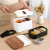 Dîne 800/1600 ml Boîte de bento japonais en plastique avec couvercle de grain de bois grande capacité Portable déjeuner micro-ondes pour un étudiant adulte