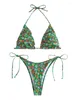 Frauen Bikini Frauen Badeanzug 2024 Grüne Druckhalter Bikinis Set sexy Schnüren -up -Sommer zweiteiligen Strandanzug Weibchen