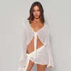 Robes de travail cocothia bandage en mailles transparentes en lacet up wrap top top jupe courte deux pièces ensembles femmes arrivantes d'été streetwear décontracté