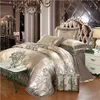 Gouden zilveren koffie jacquard luxe beddengoed set queenking maat vlekbed 4 stks katoenen zijden kanten dekbedovertrek sets linetheet 240415