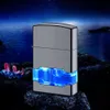 Direct Sales Transparent Visual Air Box With Blue Lamp Iatable Windproof Metal Without Gas Lighter