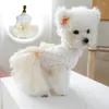 Dog Apparel Princess Dress Summer Pet Elegant Multi-layer Mesh With Bow Pearl Decor For Small Medium Easy