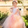 Girl Dresses Girls Dress Kids Cloth Orange Crochet Long Flower Tutu Ball Gown With Ribbon Bow And Headband Children Wedding Party Tutus