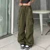 Calças femininas Capris calças femininas roupas femininas calças de carga feminina Bolsa de hip hop de cor sólida cintura elástica de bolso combinando solto e respirável Y240429