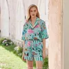 Ins Style Nischendesign Ice Seiden Pyjamas Frauen Frühling und Sommer Langarm Hausanzug Pflanze Blumen Frühling und Sommer 240426