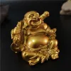 Dekoracje złoty śmiech Buddha Statua Chińska feng shui Lucky Money Maitreya Buddha Rzeźba figurki domowe dekoracja ogrodu posąg