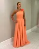 Elegant coral chiffon Mother Of The Bride Dresses floral shoulder Wedding Guest Dress ruffle floor length Evening Gowns