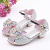 Sandals Little Girls Rhinestone Bow Highheeled Sandals Princess Dancing Summer Pu Leather Shoe Big Girl 3 4 5 6 7 8 9 10 11 12 Year Old