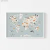 World Map Canvas Painting Pastel Animal Theme Educational Wall Art Nordic Posters and Prints Pictures for Kids Room Decoration 240426