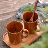 Mugs Wooden large belly cup Japanese style milk water cup with handle beer coffee milk tea cup handmade natural kitchen bar beverage cup J240428
