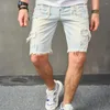 Heren jeans zomer stijlvolle mannen retro stijl holes patch denim shorts streetwear man man casual rechte vijfpunts broek