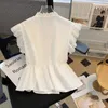 Women Flying Slve Bluzka Białe koszule Vintage Sliveled Lace Tops Eleganckie swobodne ubrania SWT Summer 27709 Y240426