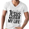 Herren T-Shirts Herren T-Shirt Kurzes Slve Ts Männer T-Shirt V-Ausschnitt Herren Tops Neue Marke Herren Jesus retteten mein Leben T-Shirt Camisetas de Hombre Y240429