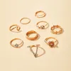 Cluster Rings 9pcs/sets Bohemian Wave Sun Ring Sets For Women Clear Crystal Stone Letter V Geometric Joint Jewelry Anillo 15120