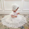 Baby Birthday Princess Dress Elegant Girl Embroidery Flower kralen witte doop tutu jurk kinderen formeel avondfeestje kostuum 240412