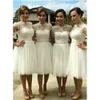 Afgedekt 2021 jurken witte korte mouwen bruidsmeisje 3d bloemen applique tule een lijn op maat gemaakte knie lengte bruidsmeisje jurk land bruiloft feestvestido