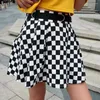 Jupes plissées en damier pour femmes harajuku haute jupe à la taille occasionnelle dansant coréen sweat court mini été