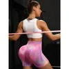 Frauen binden Farbstoff Sporty Shorts hohe Taille nahtloses Fitnessstudio Yogo Shorts Sexy Regenbogen Honig Pfirsich Fitness Training Lauf Shorts 240422