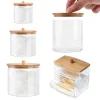 Setzen Sie Acryl -Qtips -Halter -Spender Badezimmer Gläser mit Bambusdeck