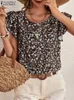 Frauenblusen Hemden Zanza Sommer elegant floraldruckgedruckte Bluse Frau Kurzer Slve O-Neck Tops weibliche Feiertagshemd Bohemian Casual Party Chemise Y240426