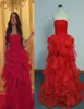 2017春の赤いイブニングドレス本物の画像ボールガウンフリルイブニングガウンカップルファッションパーティーガウンズ1431418