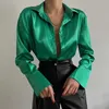 Women's Blouses Shirts Elegant Satin Shirts Women Fashion Tops 2024 Spring Solid Long Slve Blouses Vintage Purple Casual Loose Buttons Clothes 18913 Y240426