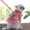 Dog Apparel Breathable Mesh Dresses Cute Harness Leash For Small Dogs Clothes Ropa Perro Chihuahua Pink Green Skirt Bow-knot Puppy Dress