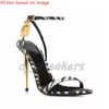 Top Fashion Tomlies Fordlies F-Sandal Sandal Spointy Toe Padlock Sandals Lock 100mm Gold Heels Bicolor Knöchel-Straße Luxus Sandalen nackte Leder Pop Heel 35-42EU