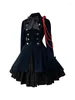 Robes décontractées 2024 Médiéval Retro Gothic Black Lace Up Chain Bow Robe Vintage Long Sleeves Ruffle Lolita Halloween Cosplay Costume