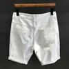 Summer Mens Fashion White Hole Washing Denim Shorts loisirs Stracted Beggar Straight Short Pantals 240422