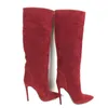 Boots Fashion Women't Shoes Pointed Toe High Heels Knee Wine Red Faux Suede Ladies Winter Autumn Party Outfit Footwear Pull On