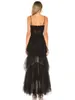 Urban Sexy Dresses Summer Women Sleless Tulle Dress Layered Ruffle Hem Long Party Dress for Cocktail Streetwear d240427