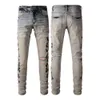 Sticking 871 Broken 2024 Skinny amiirii Patroon mode blauw jean met paarse botten demin skin jeans elastische trendy herenmerk xqq9