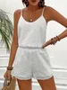 Damestanks Camis Hollow Out Borduurwerk Sexy Camisole Vest Korte set Zomervakantiestijl Outerwear Sless Top Shorts Women Wit D240427